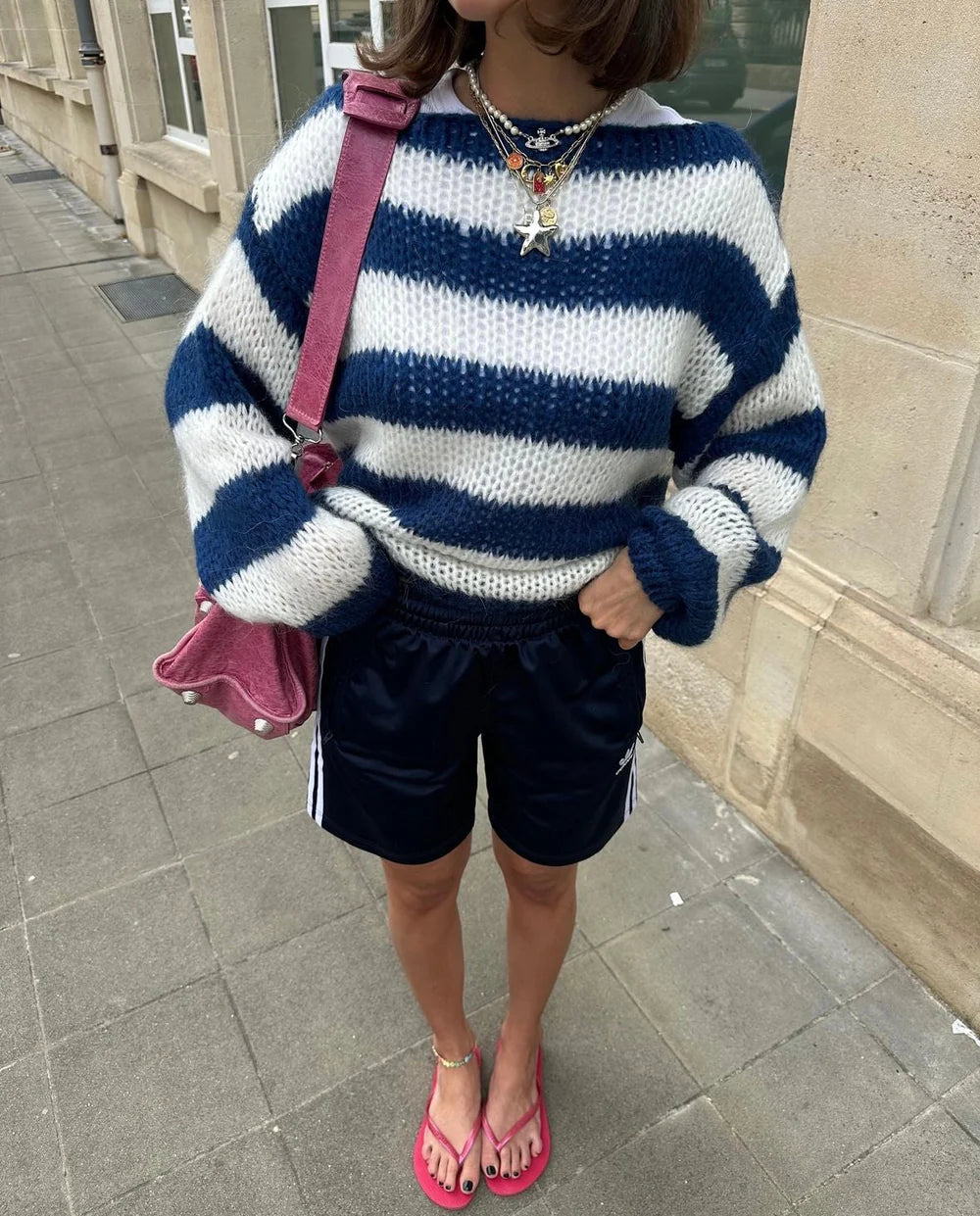 Women’s Round Neck Striped Oversized Relaxed Long Sleeve Knit Sweater💕