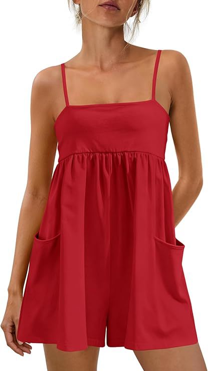 Women's Summer Cotton Strappy Romper | Casual Sleeveless Shorts Jumpsuit with Pockets