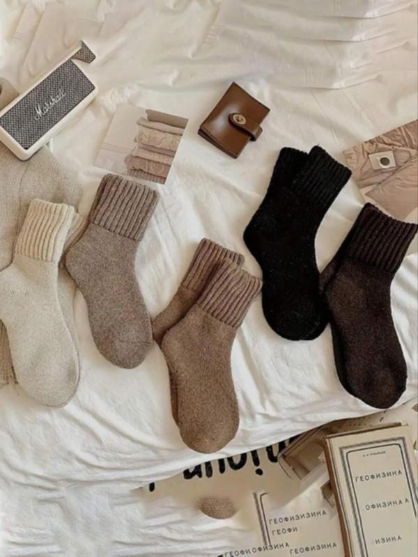 Nyzfexk Women's Solid Mid-calf Socks, Casual Soft Comfy Warm Socks for Fall & Winter, Women's Socks for Daily Wear