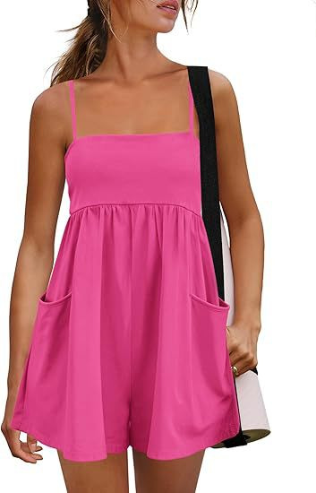 Women's Summer Cotton Strappy Romper | Casual Sleeveless Shorts Jumpsuit with Pockets