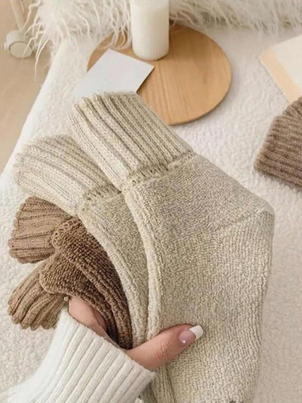 Nyzfexk Women's Solid Mid-calf Socks, Casual Soft Comfy Warm Socks for Fall & Winter, Women's Socks for Daily Wear