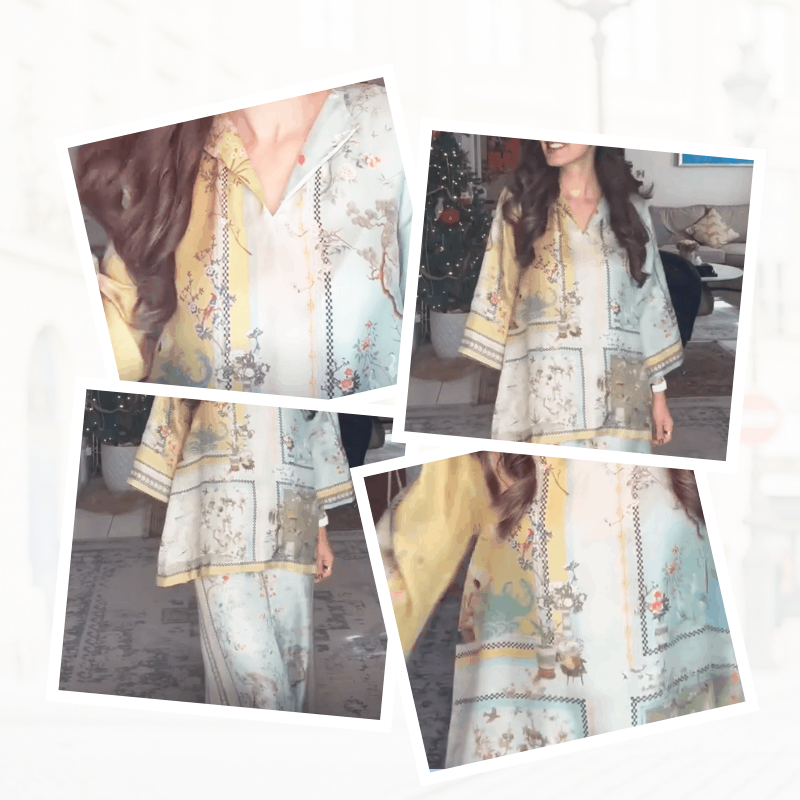 💚 Women’s Casual 2-Piece Set with Botanical Print & Flowy Trumpet Sleeves – Chic & Comfy 💚
