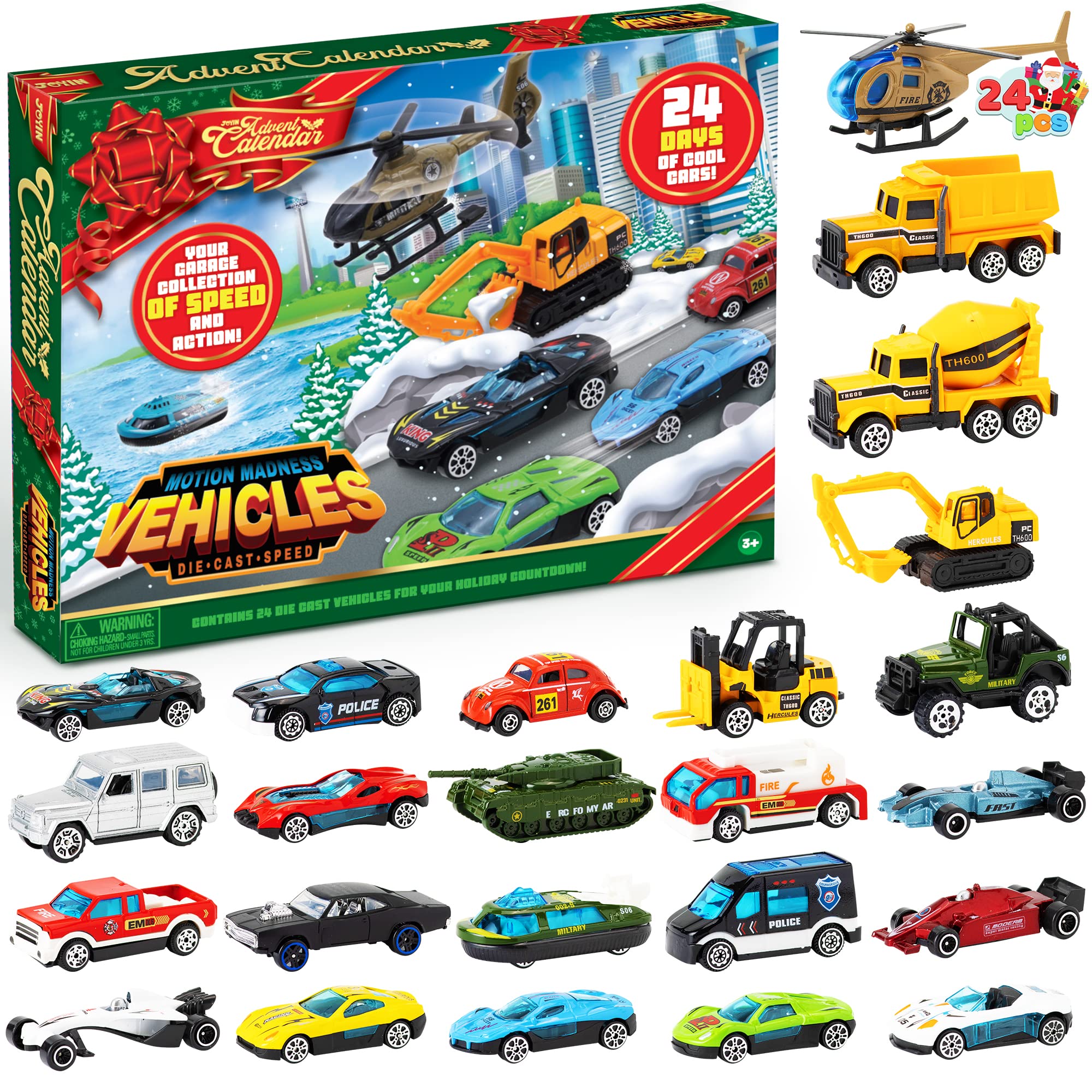 2026 Die-Cast Car Advent Calendar – 24-Day Christmas Countdown Vehicle Set for Kids