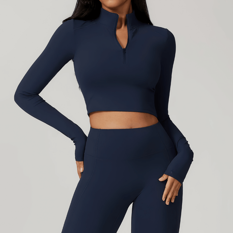 Zipper Yoga Long-Sleeved Women's Running Fitness Top.