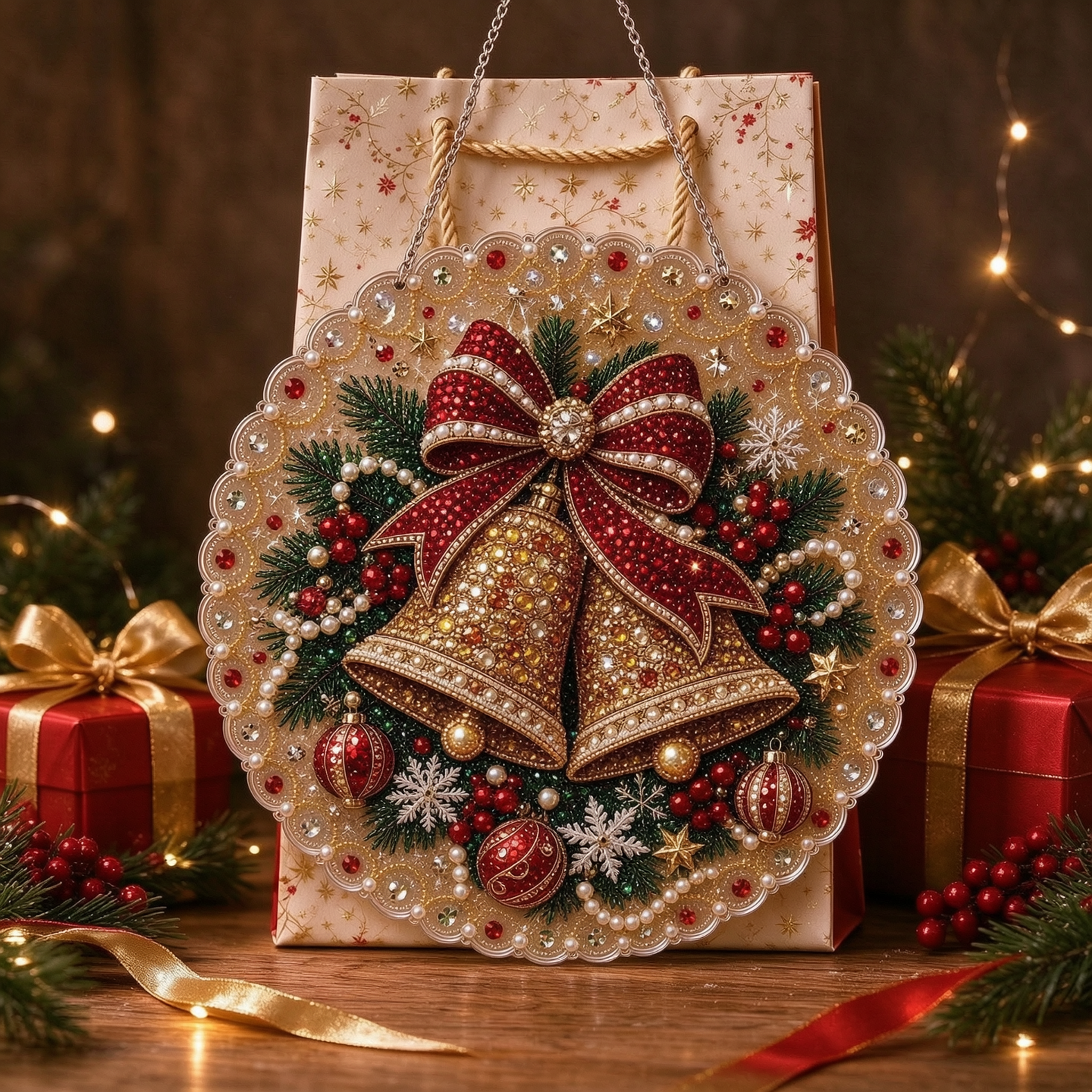 ✨ Sparkling DIY Christmas Wreath — Pearl Diamond Painting Pendant Kit 🎄