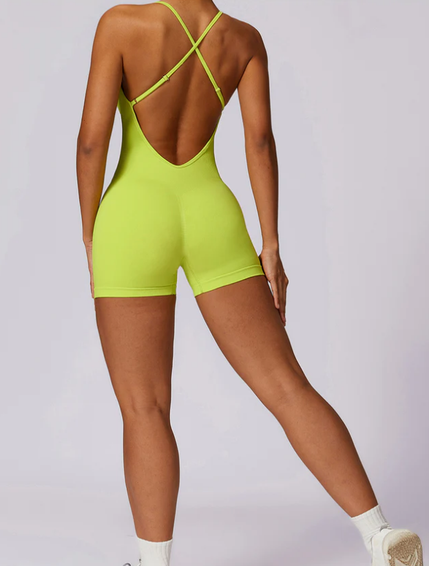 Sexy Backless Bodycon Romper Sports Yoga Onesie Jumpsuit Shorts For Women