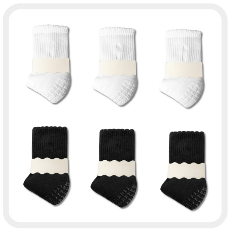 Pilates Socks Standard Grip Socks - 6 Pairs Of Mixed Styles - White & Black