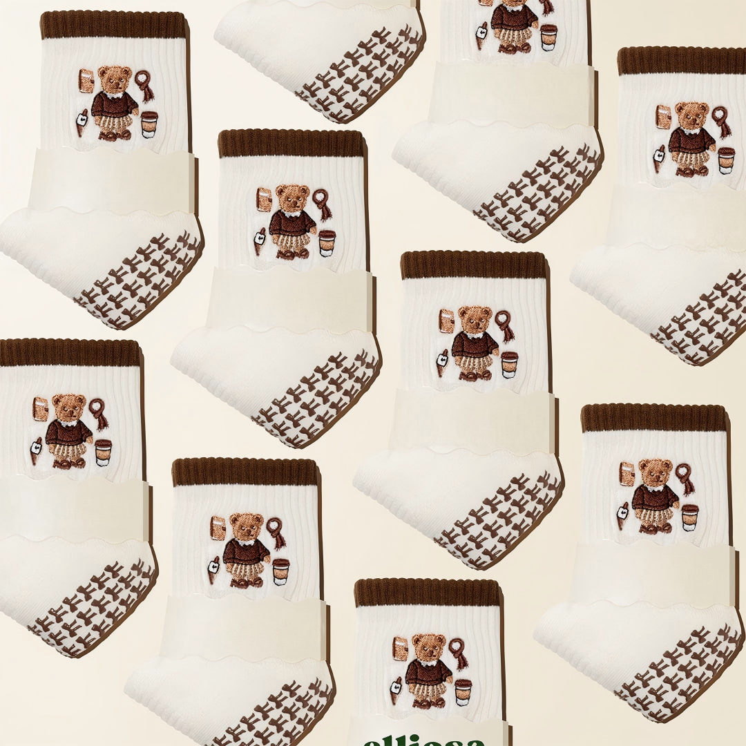 Pilates Socks Standard Grip Socks - Beary Latte