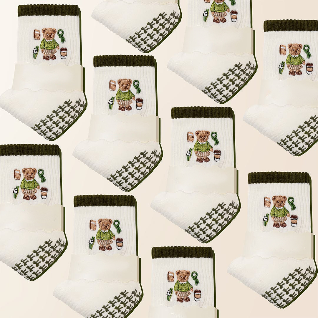 Pilates Socks Standard Grip Socks - Beary Matcha