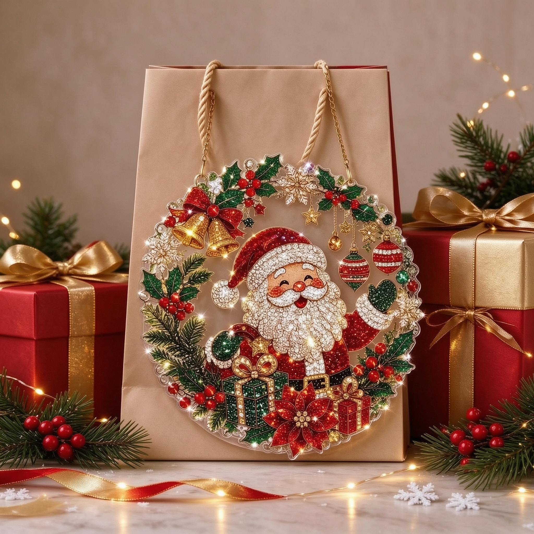 🎅Santa Wreath DIY Kit ✨Single-Sided Pearl Art Diamond Painting Ornament
