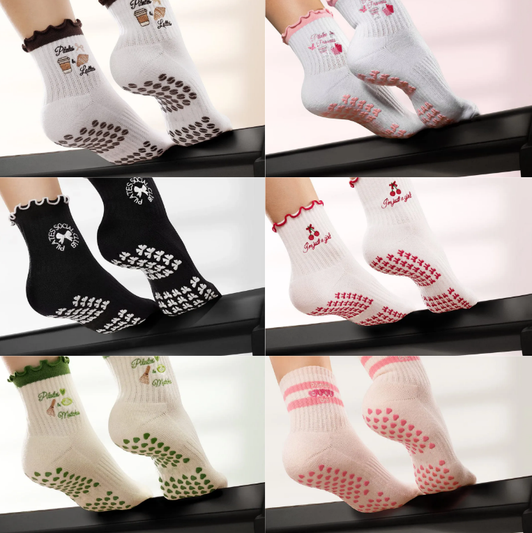 Pilates Socks Standard Grip Socks - 6 Pairs Of Mixed Styles - Printed