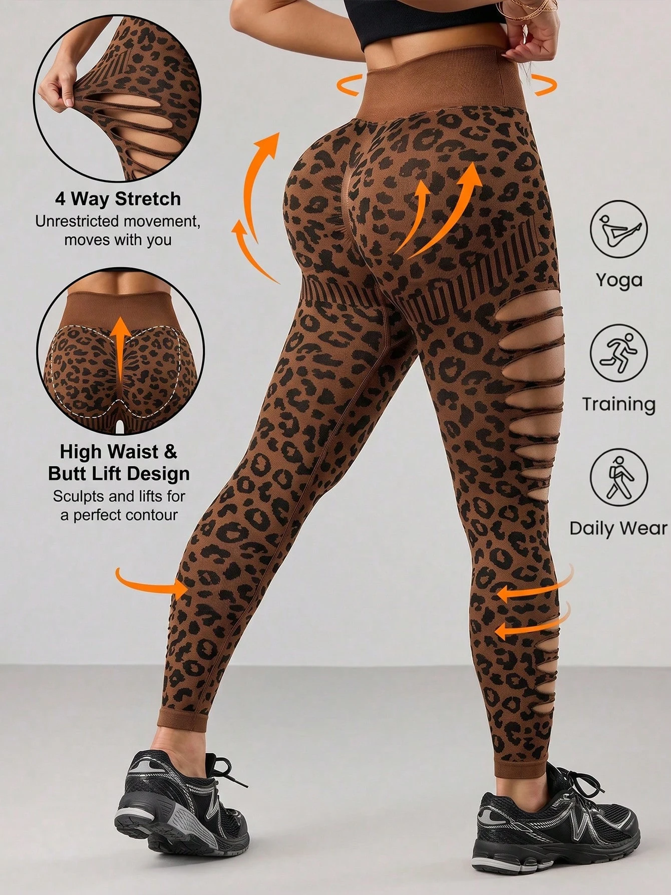 New Unique Women Sexy Skinny Leopard Yoga Pants High Waist Elastic Hollow Out Leggings for Fitness Sports
