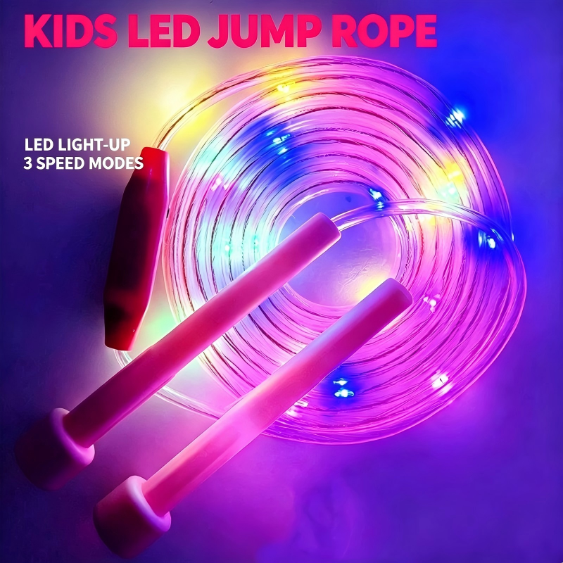 LED Light Up Jump Rope for Kids, Adjustable PVC Skipping Rope with 3 Light Modes