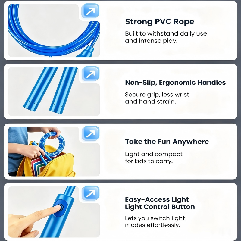 LED Light Up Jump Rope for Kids, Adjustable PVC Skipping Rope with 3 Light Modes