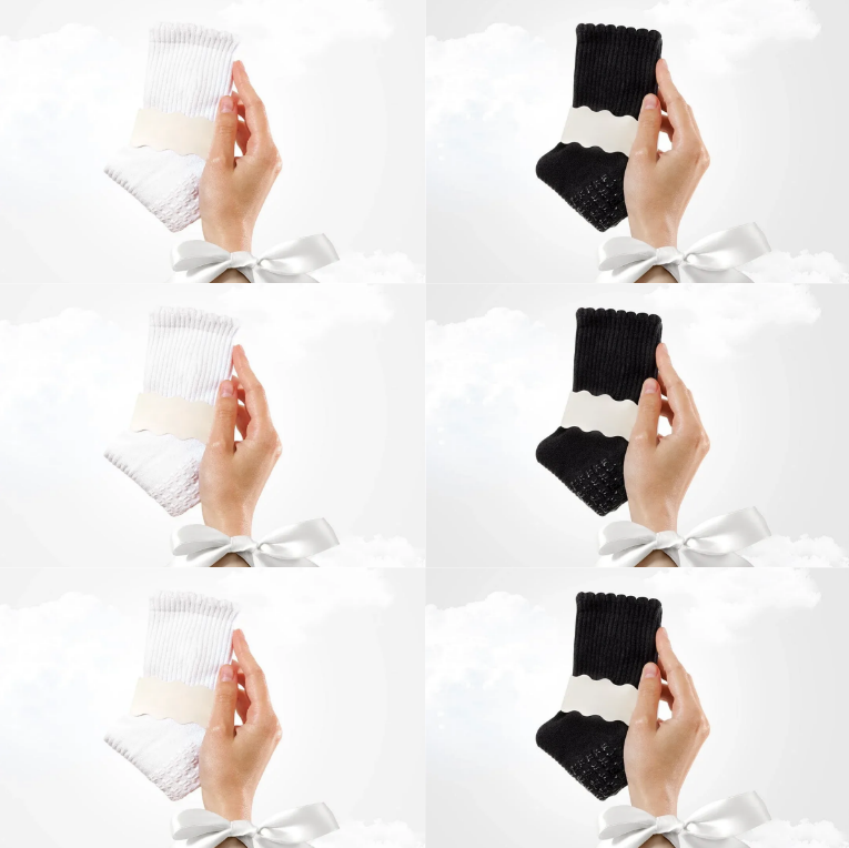 Pilates Socks Standard Grip Socks - 6 Pairs Of Mixed Styles - White & Black