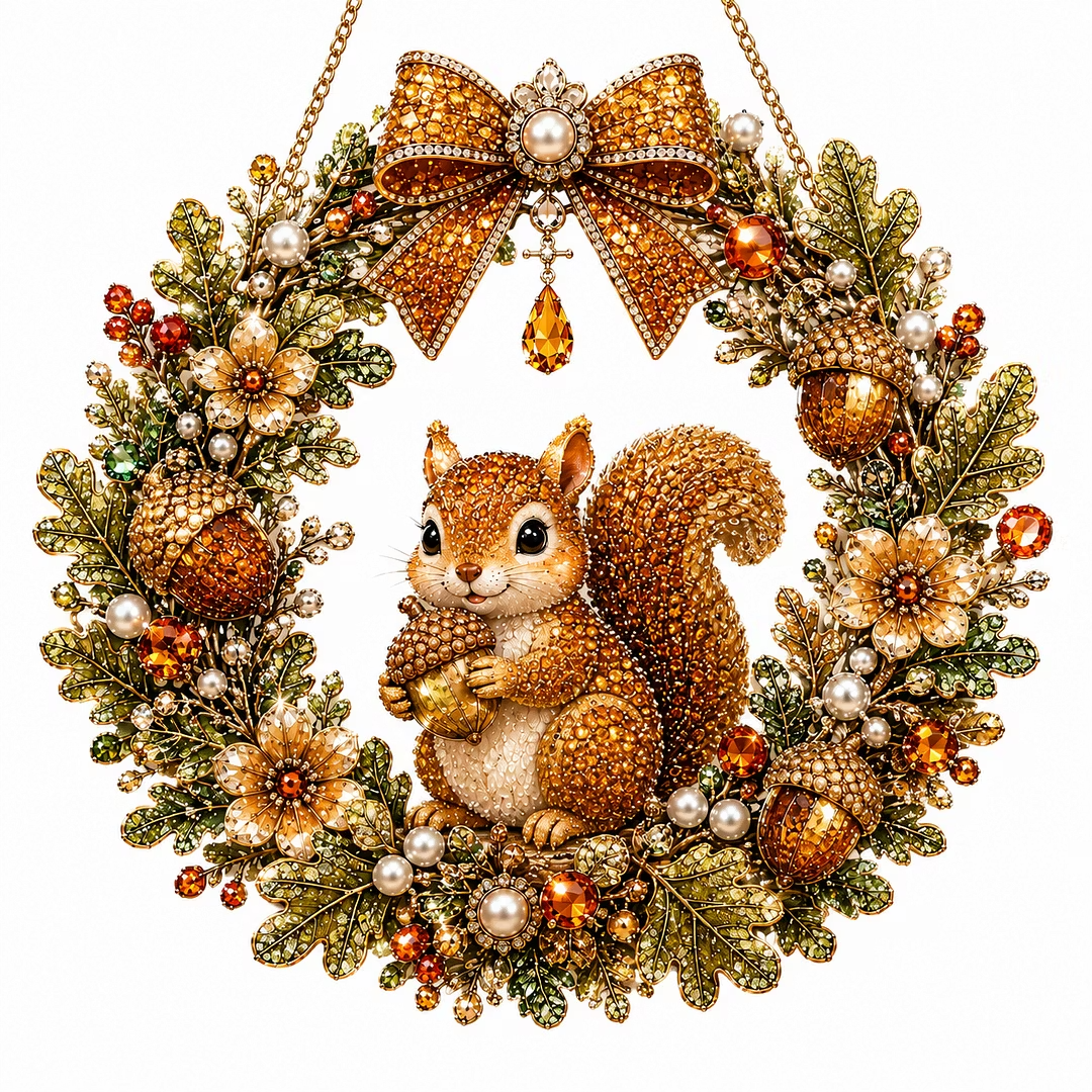 ✨ Sparkling DIY Squirrel Wreath — Pearl Diamond Painting Pendant Kit 🐿️🎄