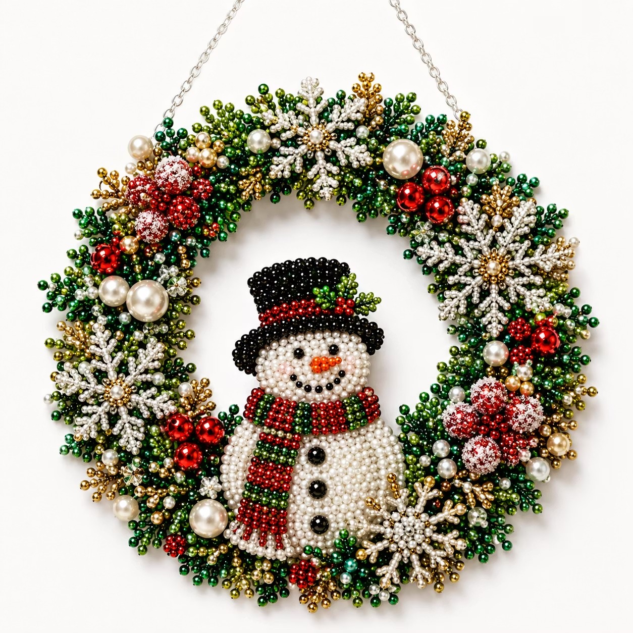 ❄️DIY Snowman Wreath Kit✨LED Pearl Diamond Painting Pendant, Single-Sided