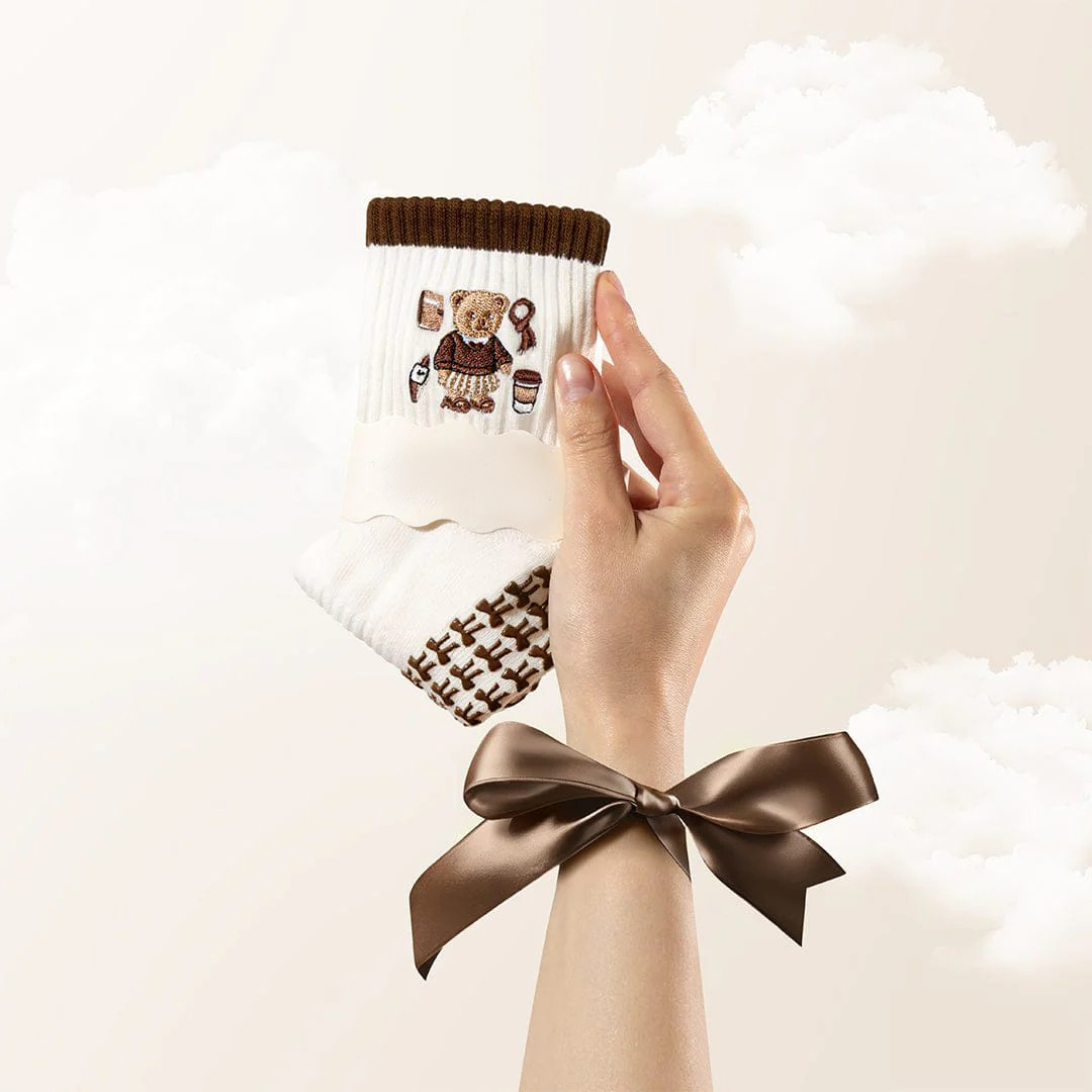 Pilates Socks Standard Grip Socks - Beary Latte