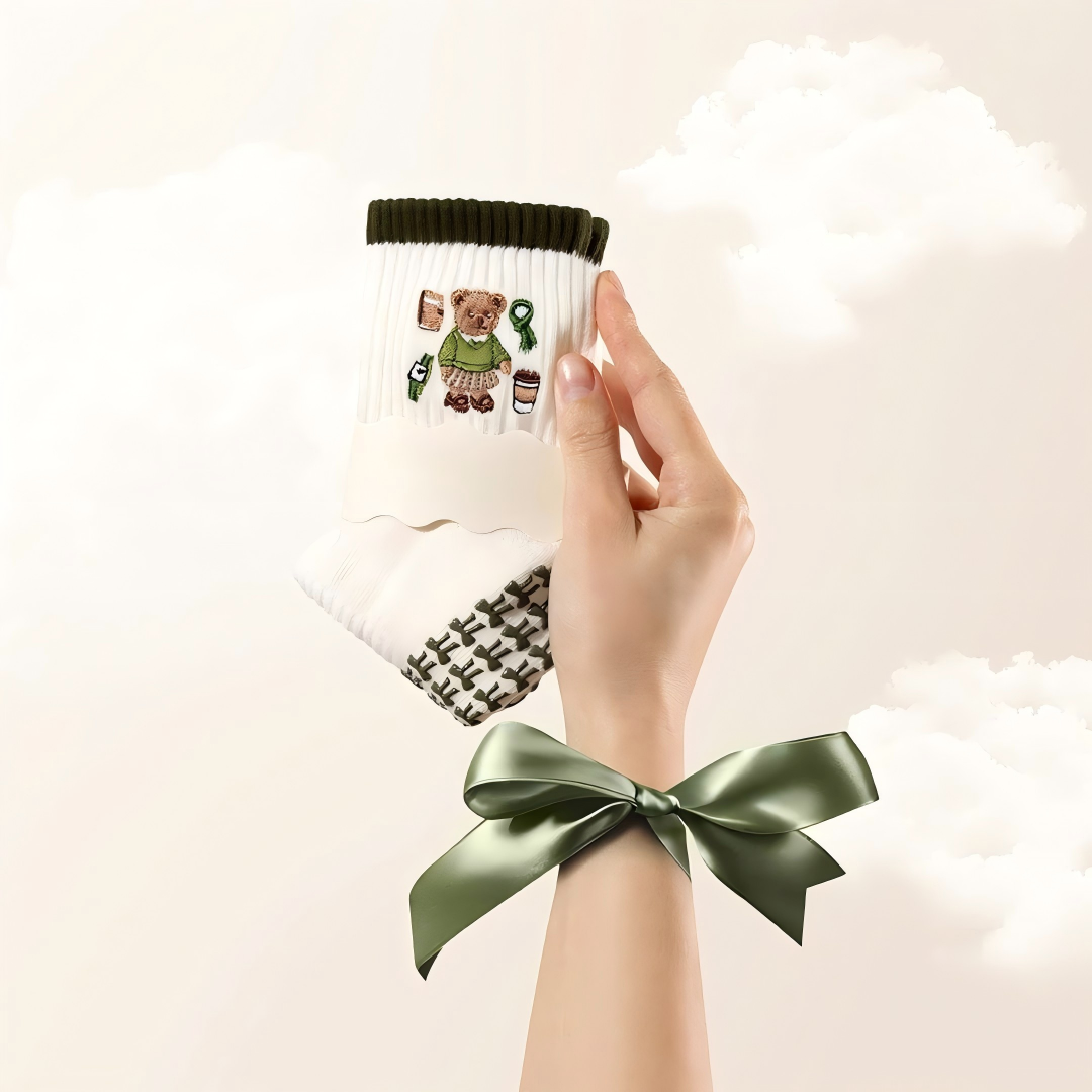 Pilates Socks Standard Grip Socks - Beary Matcha