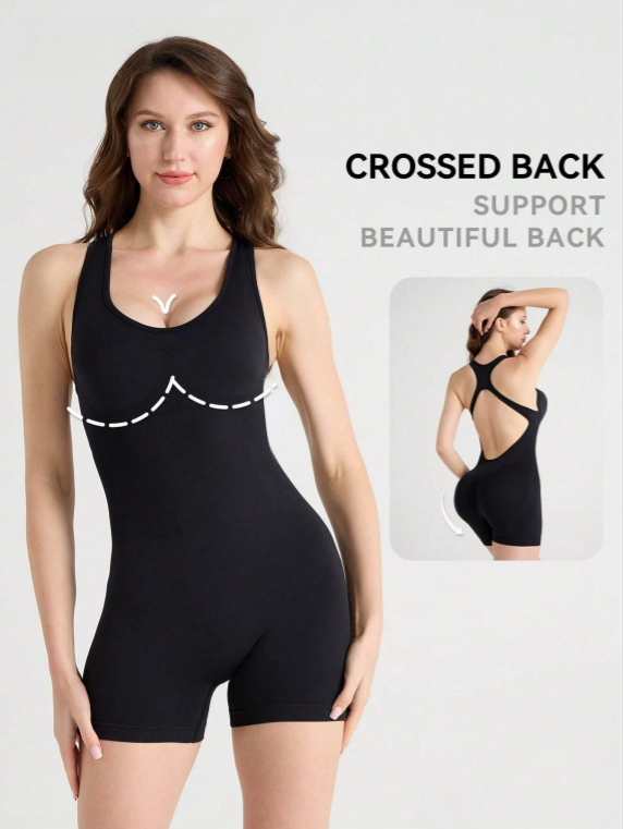 Solid Color Short Jumpsuit Backless Sports Romper yoga jumpsuit shorts For Yoga Daily