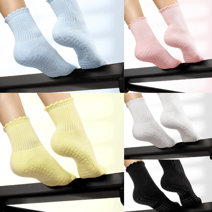Pilates Socks Standard Grip Socks - 5 Pairs Of Mixed Styles - Black/White/Pink/Blue/Yellow