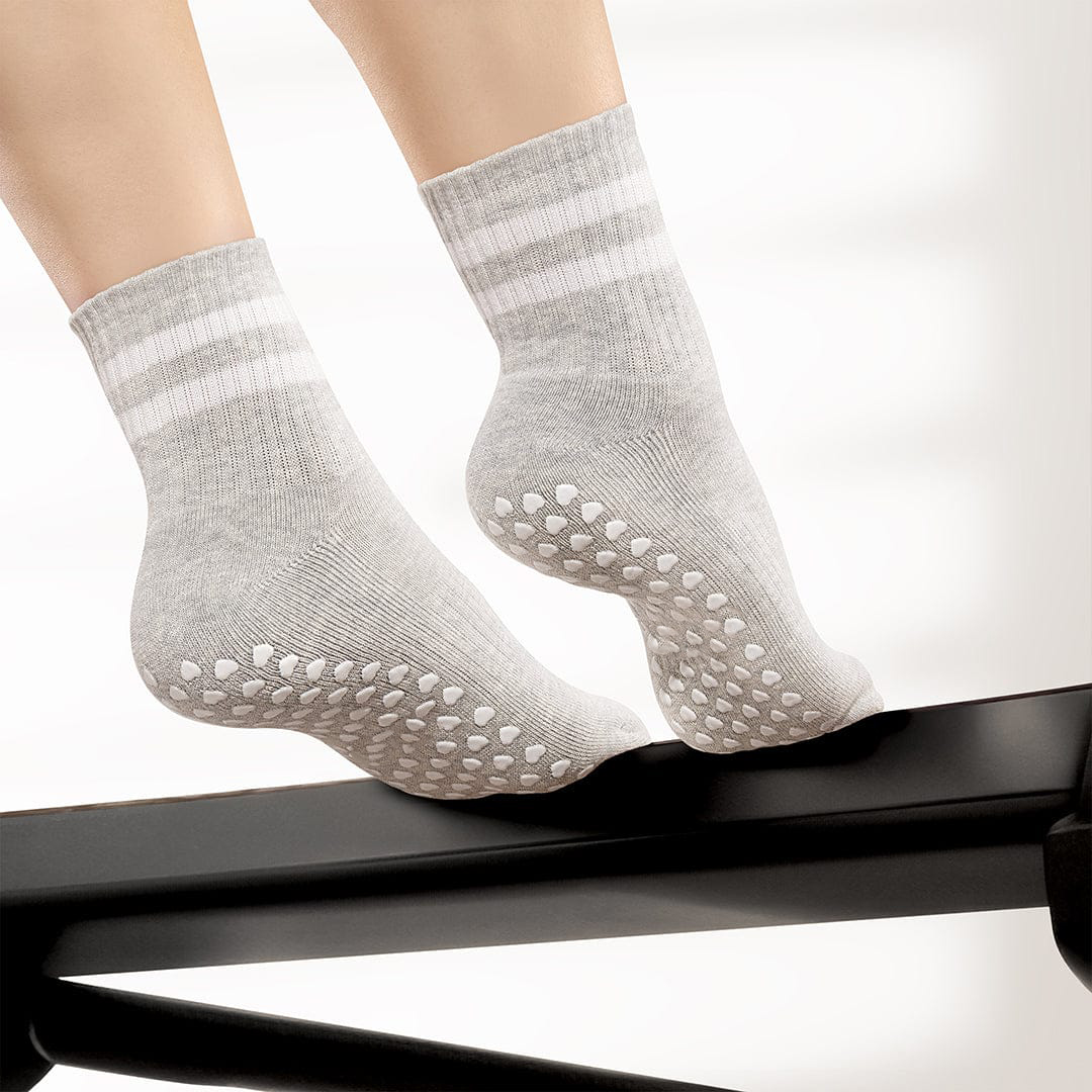 Pilates Socks Dual-Direction Grip Socks - Stripes & Grey