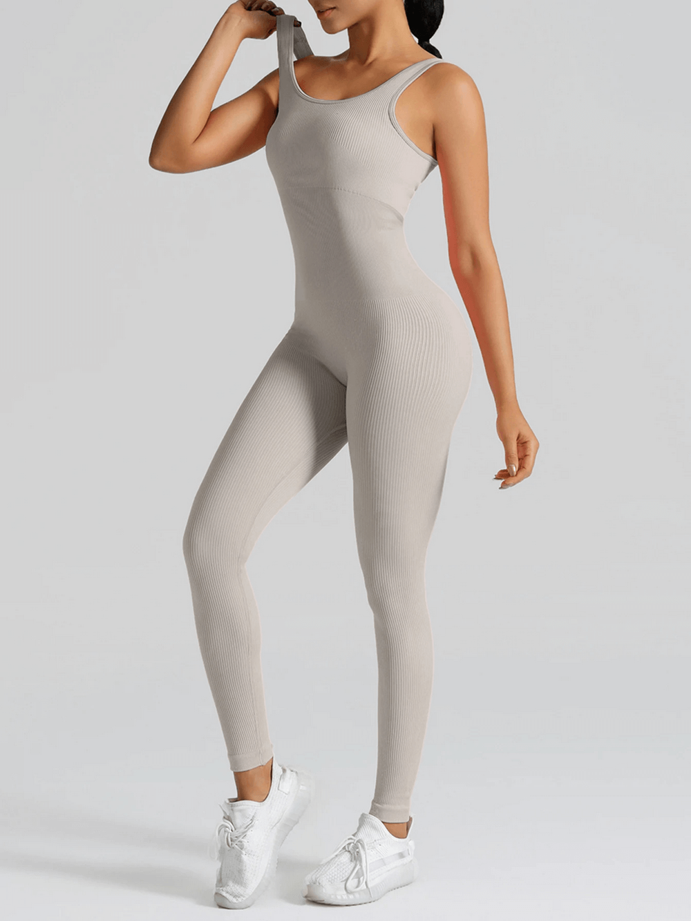 Women's seamless high waisted yoga jumpsuit butt lifting one piece workout gym romper fitness bodysuit.