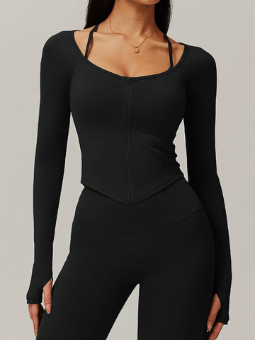 Quick-Dry Yoga Top with Zipper and Long Sleeves.