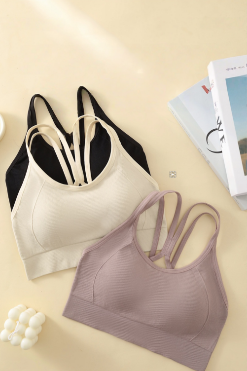 Women's Criss Cross Backless Removable Pad Fitness Bra, Push Up Yoga Bra, Solid Color Wireless Sports Top for Daily Wear, Women's Underwear for All Seasons