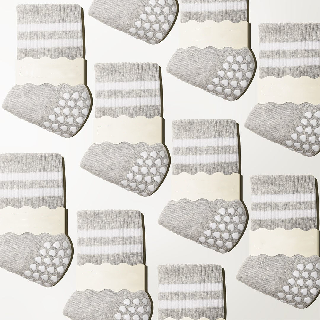 Pilates Socks Dual-Direction Grip Socks - Stripes & Grey