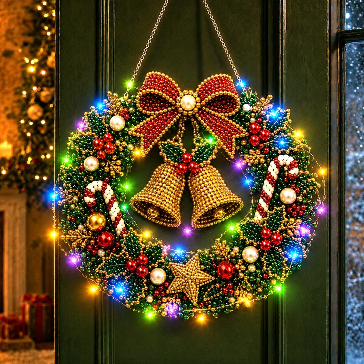 🔔LED Christmas Bell Wreath DIY Kit✨Single-Sided Pearl Diamond Painting Ornament