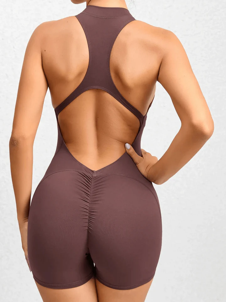 Sleeveless Short Yoga Rompers Gym Jumpsuit Shorts for Women With Zipper