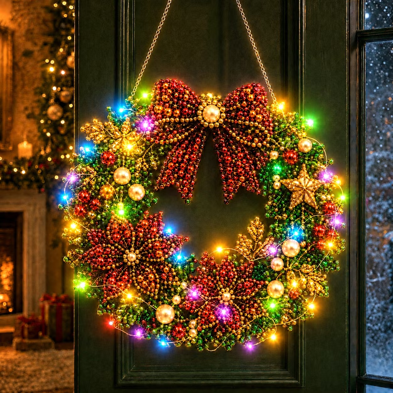 🎀LED Bow Wreath DIY Kit ✨Single-Sided Pearl Diamond Painting Ornament