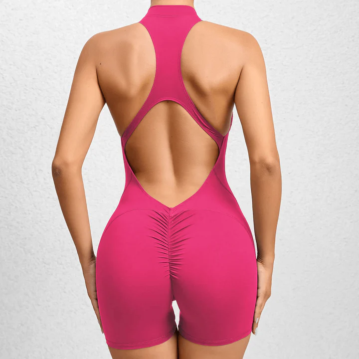 Sleeveless Short Yoga Rompers Gym Jumpsuit Shorts for Women With Zipper