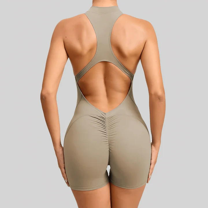 Sleeveless Short Yoga Rompers Gym Jumpsuit Shorts for Women With Zipper