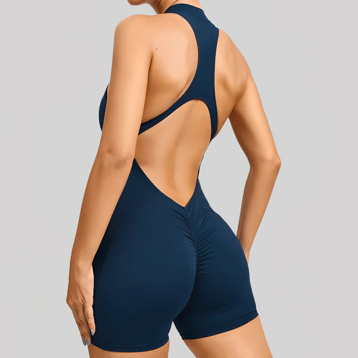Sleeveless Short Yoga Rompers Gym Jumpsuit Shorts for Women With Zipper