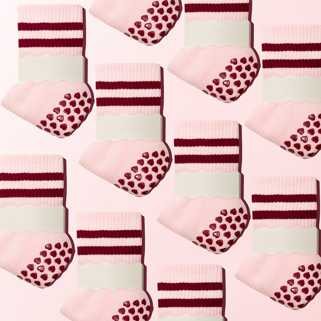 Pilates Socks Dual-Direction Grip Socks - Stripes & Soft Pink