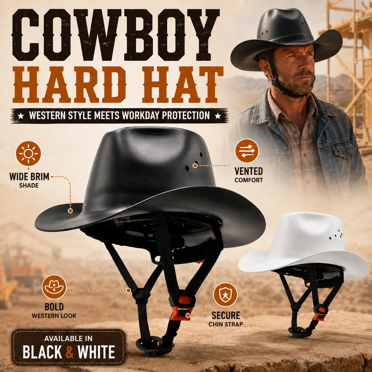 Cowboy Hard Hat for Men Western Style Work Helmet