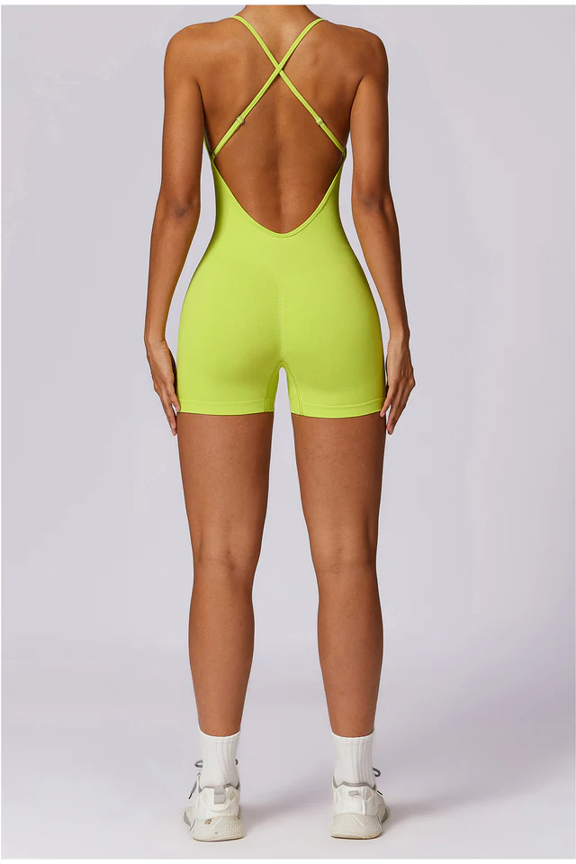 Sexy Backless Bodycon Romper Sports Yoga Onesie Jumpsuit Shorts For Women