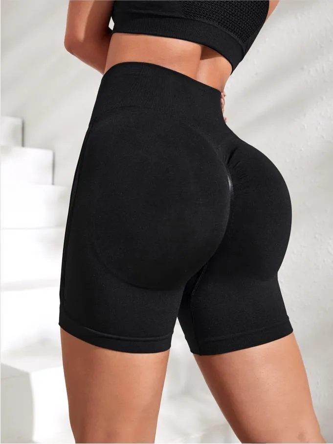 Simple and Elegant Seamless Yoga Shorts Lady Yoga Shorts High Waist Workout Shorts Fitness Yoga Lift Butt Fitness Women Gym Running Sportswear Breathable