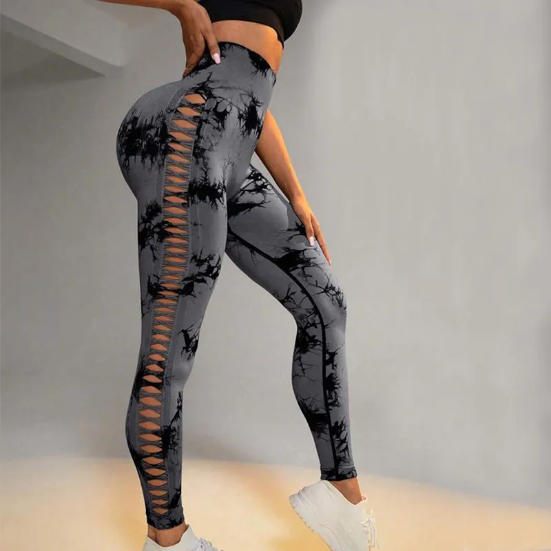 New Fashion Women Sexy Hollow Out Skinny Yoga Pants High Waist Elastic Fitness Leggings for Sports Solid color / Print