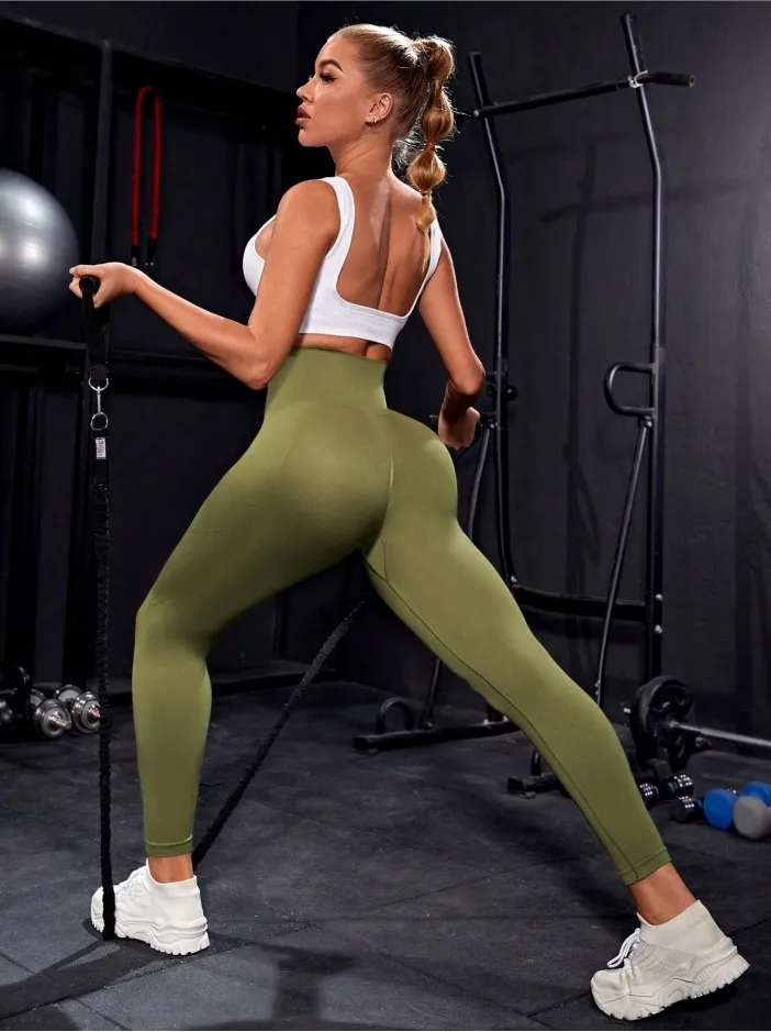 Women's High Waist Solid Sports Leggings Pants, Seamless High Stretch Skinny Pants Yoga Legging, Summer Outfits 2026, Ladies Sportswear Clothing for Indoor Outdoor Wear