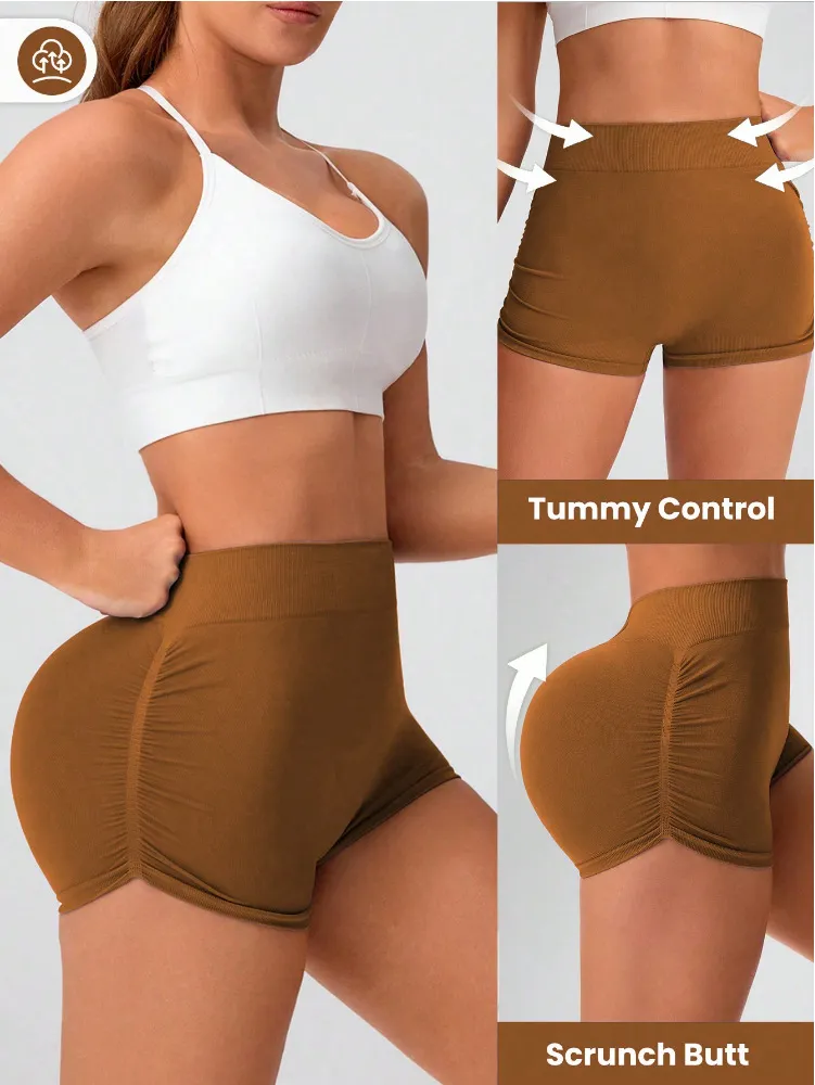 Women Quick-drying, Breathable, Thigh-raising Short Leggings Solid Color Sexy Thigh lift Yoga Exercise Shorts For Fitness Running