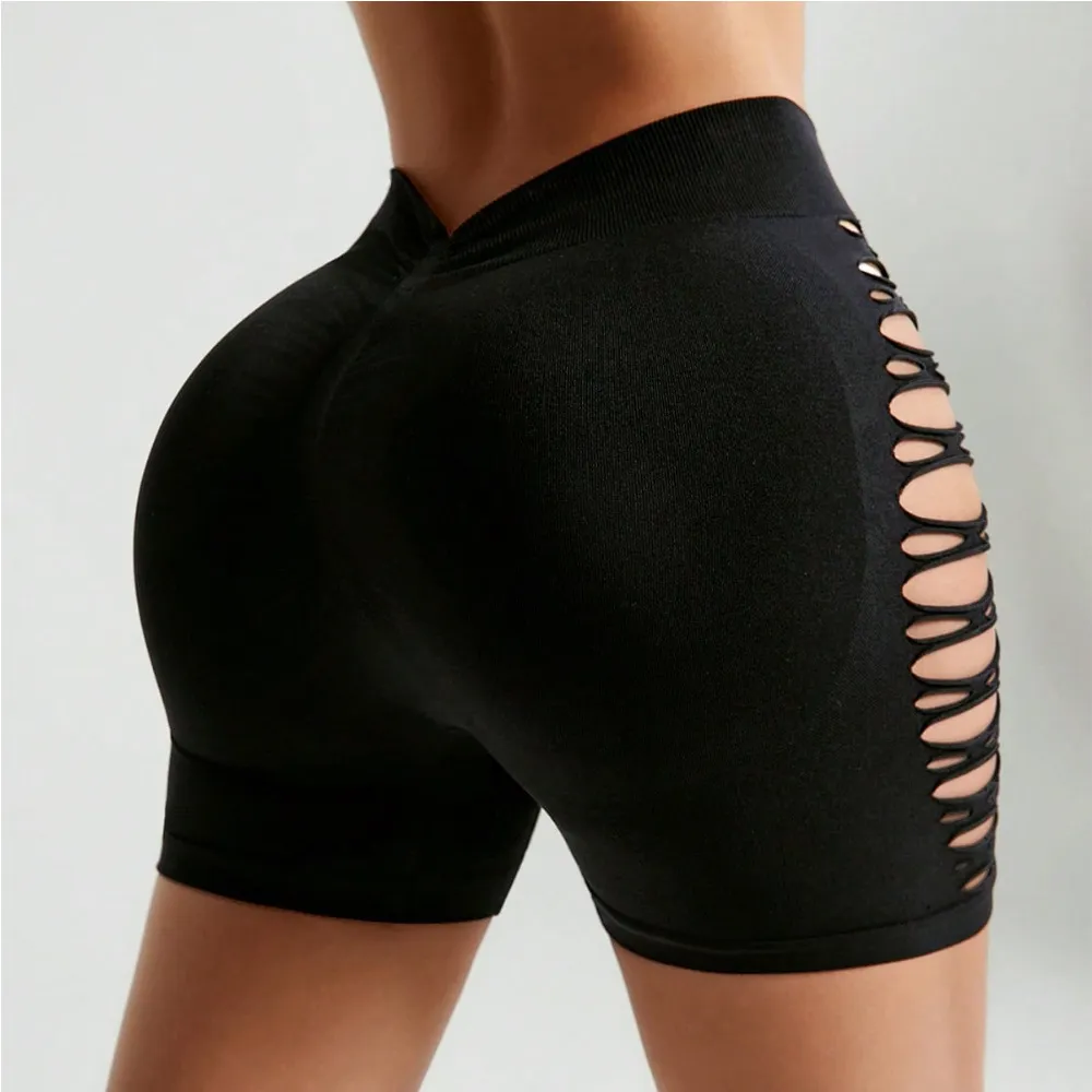 2026 New Fashion Women Sexy Hollow Out Skinny Short Yoga Pants High Waist Elastic Fitness Leggings Shorts for Sports