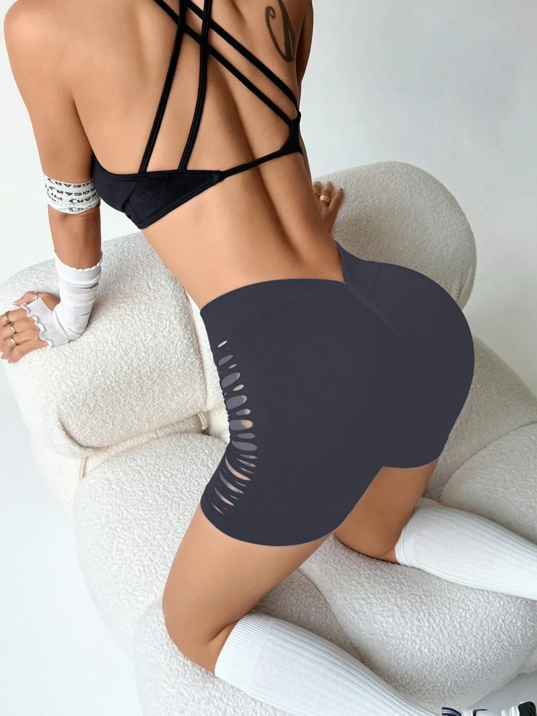 2026 New Fashion Women Sexy Hollow Out Skinny Short Yoga Pants High Waist Elastic Fitness Leggings Shorts for Sports