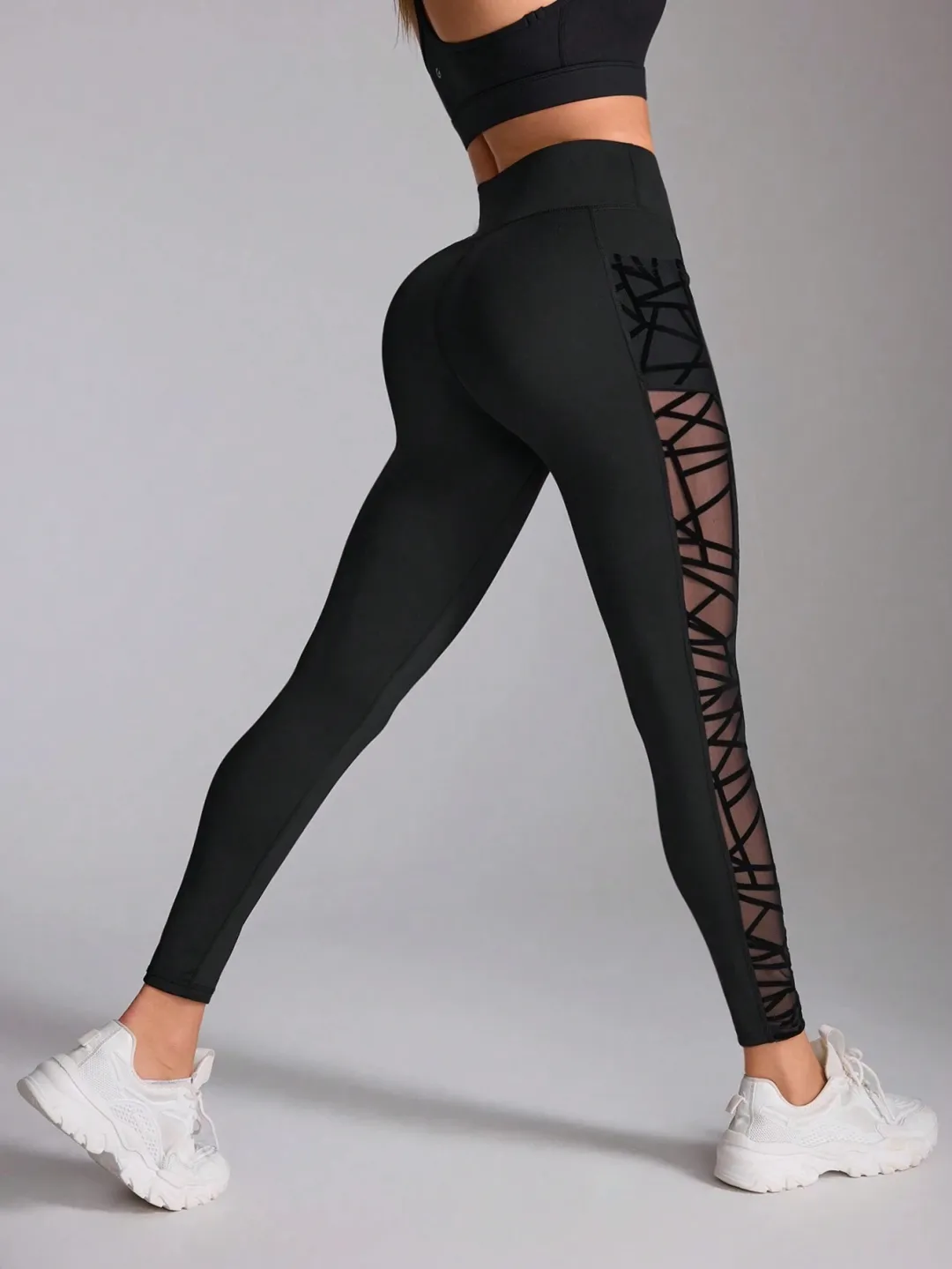 New Fashion Women Sexy Mesh Patchwork Skinny Yoga Pants High Waist Elastic Fitness Leggings for Sports