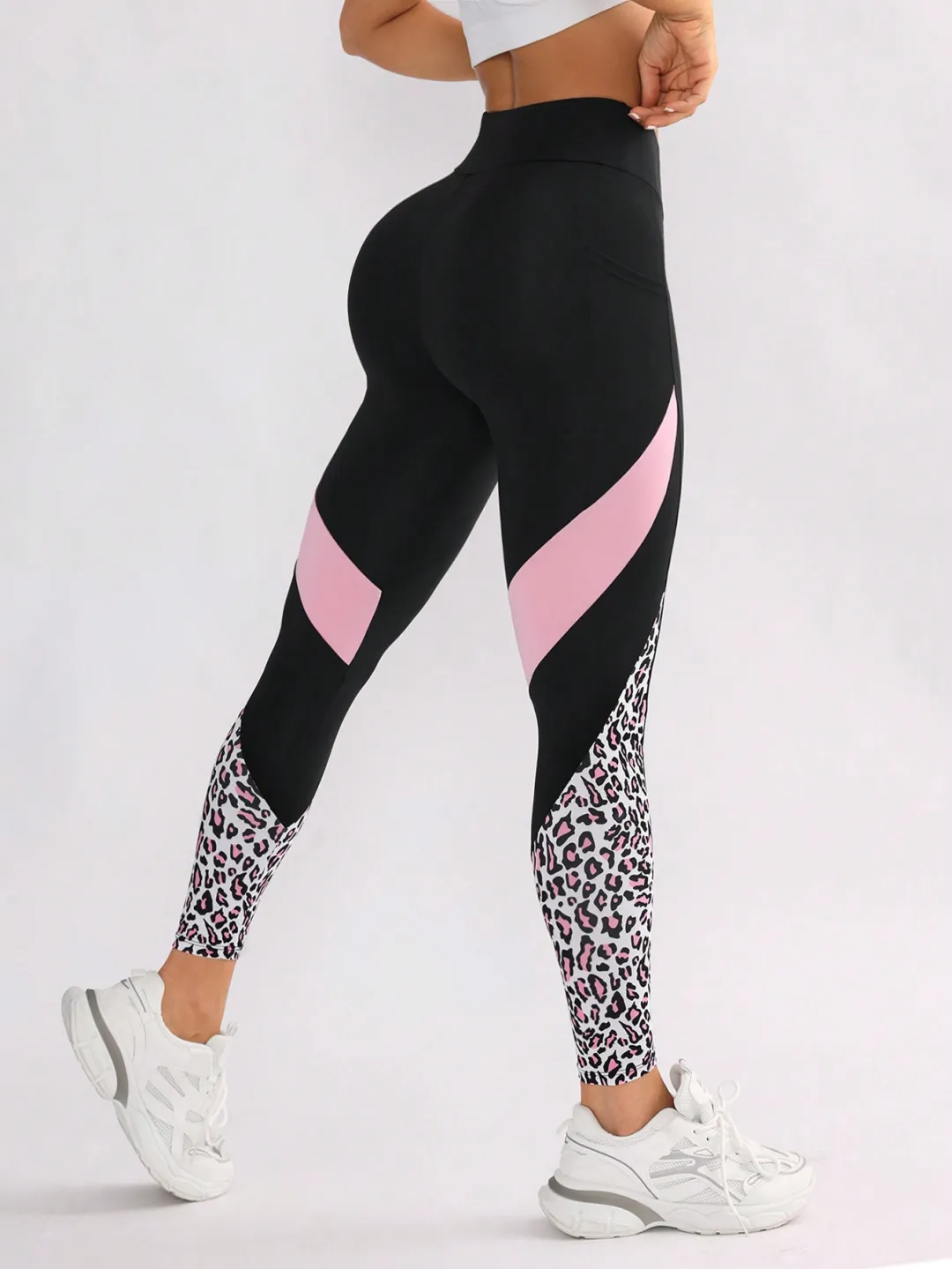 Fashion Women High Waist Elastic Fitness Leggings Cool Color-matching Patchwork Skinny Yoga Pants With Pockets
