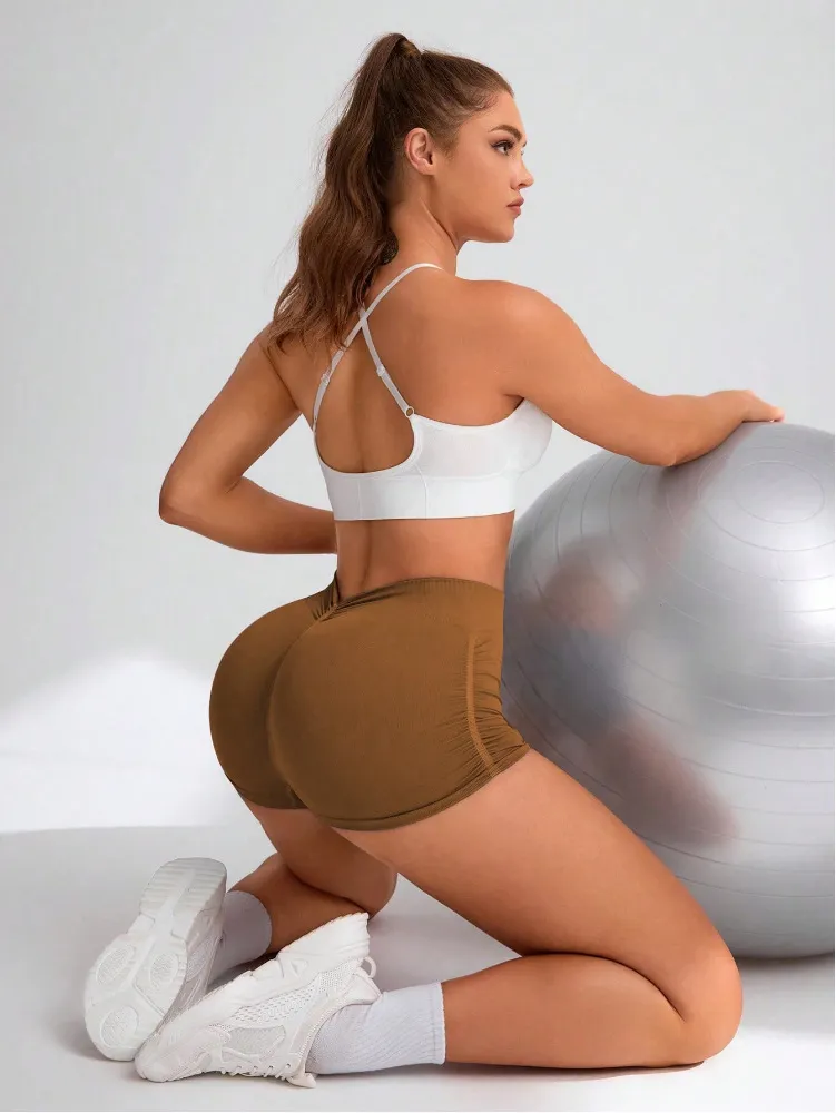 Women Quick-drying, Breathable, Thigh-raising Short Leggings Solid Color Sexy Thigh lift Yoga Exercise Shorts For Fitness Running