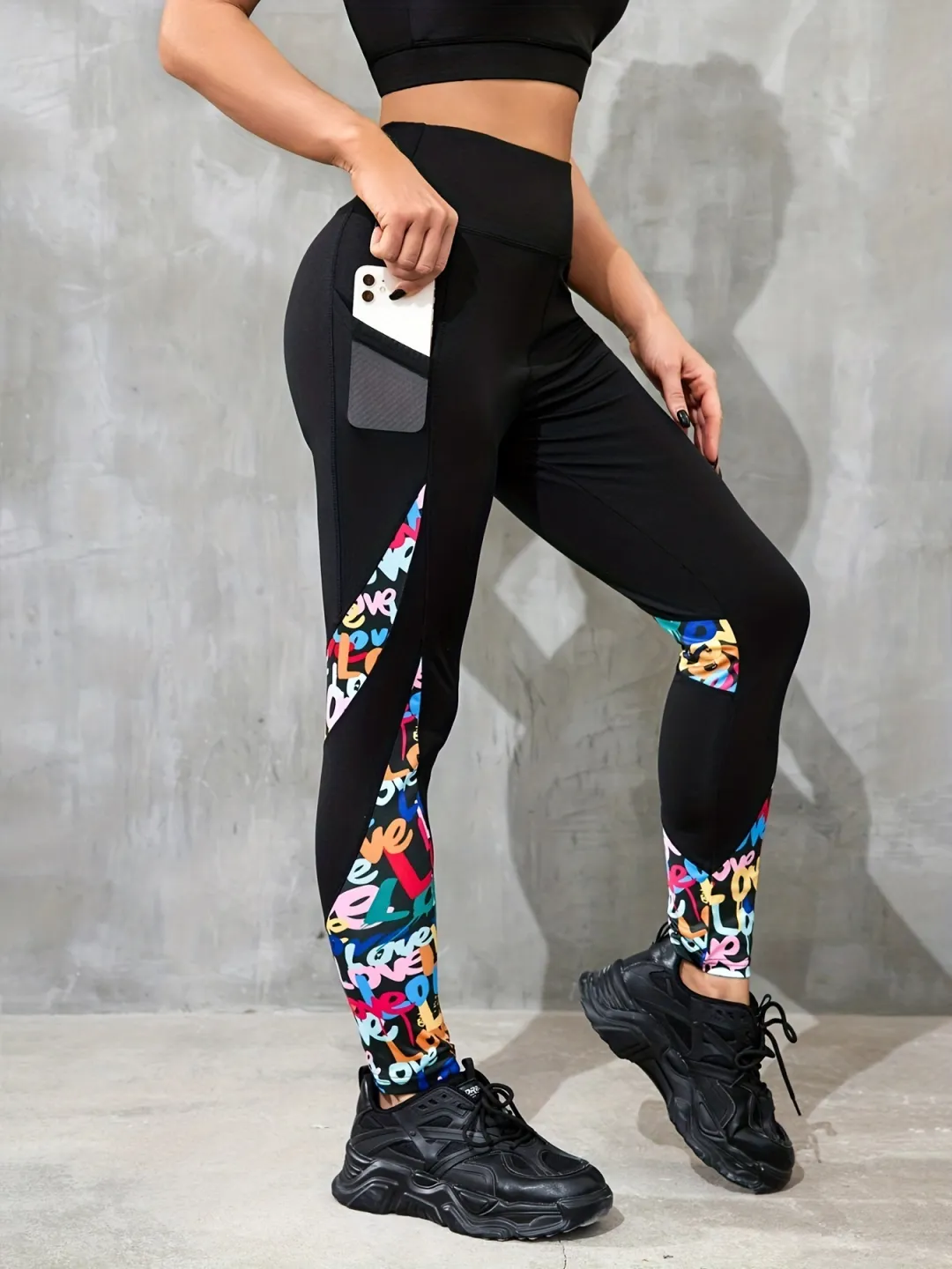 Fashion Women High Waist Elastic Fitness Leggings Cool Color-matching Patchwork Skinny Yoga Pants With Pockets