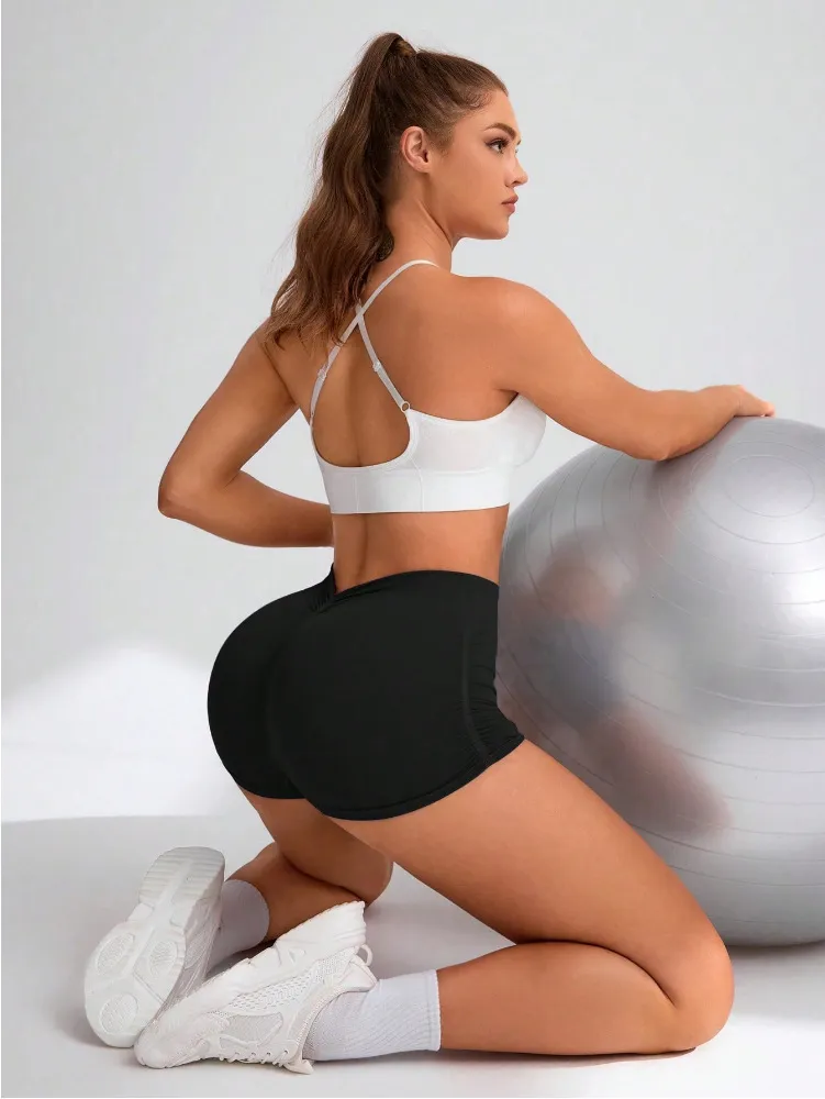 Women Quick-drying, Breathable, Thigh-raising Short Leggings Solid Color Sexy Thigh lift Yoga Exercise Shorts For Fitness Running